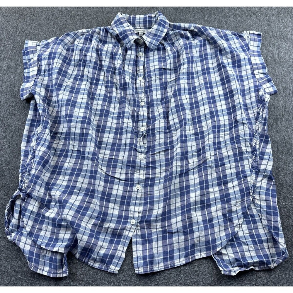 Madewell Shirt Womens Small Blue Plaid Button Up Split Back Oversized